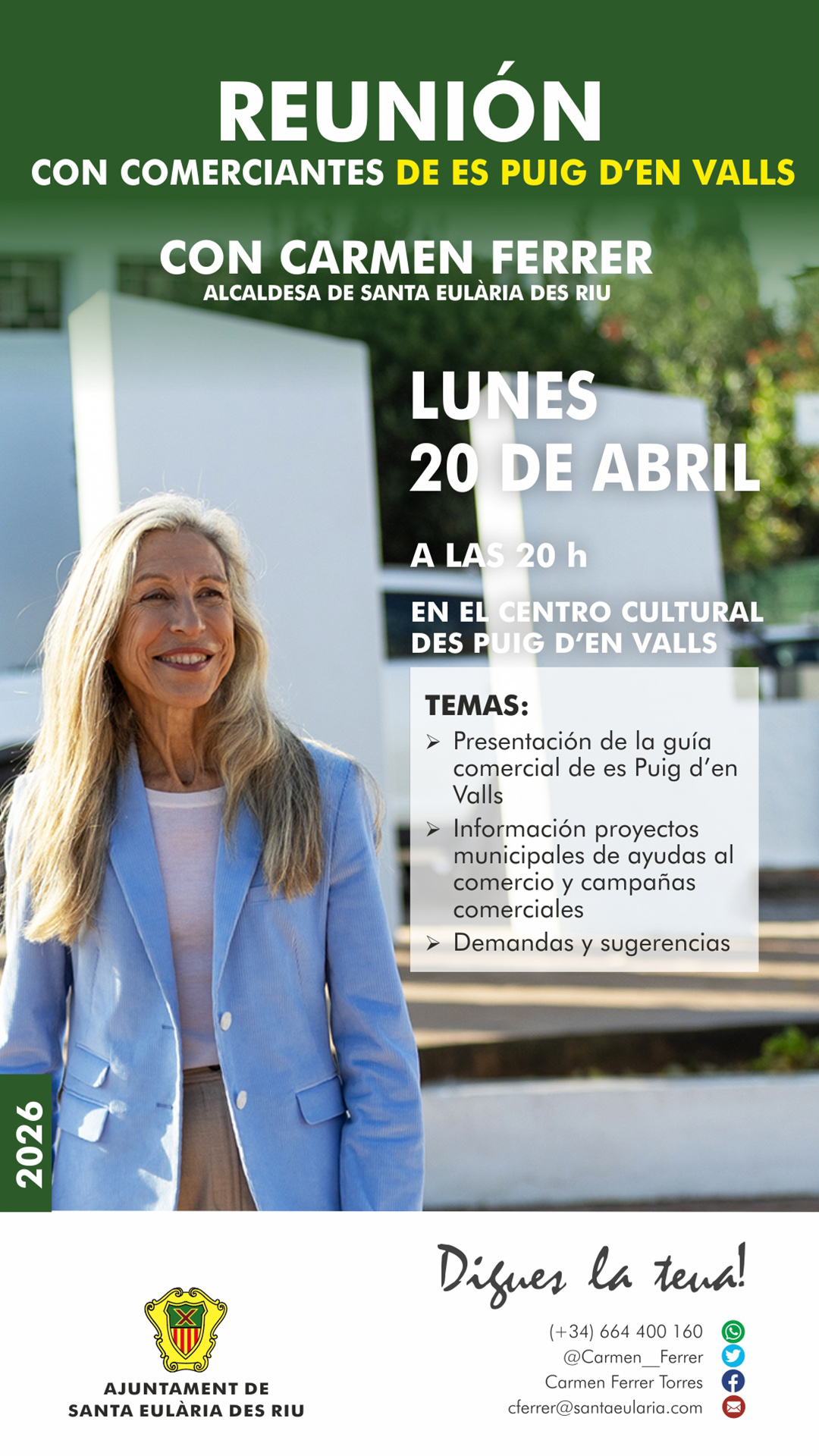 'Digues la teua' en es Puig d'en Valls con el sector comercial el próximo 20 de abril de 2026