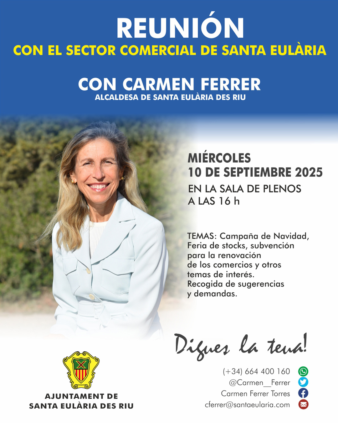 'Digues la Teua' en la sala de Plenos del Ayuntamiento el 10 de septiembre con el sector comercial