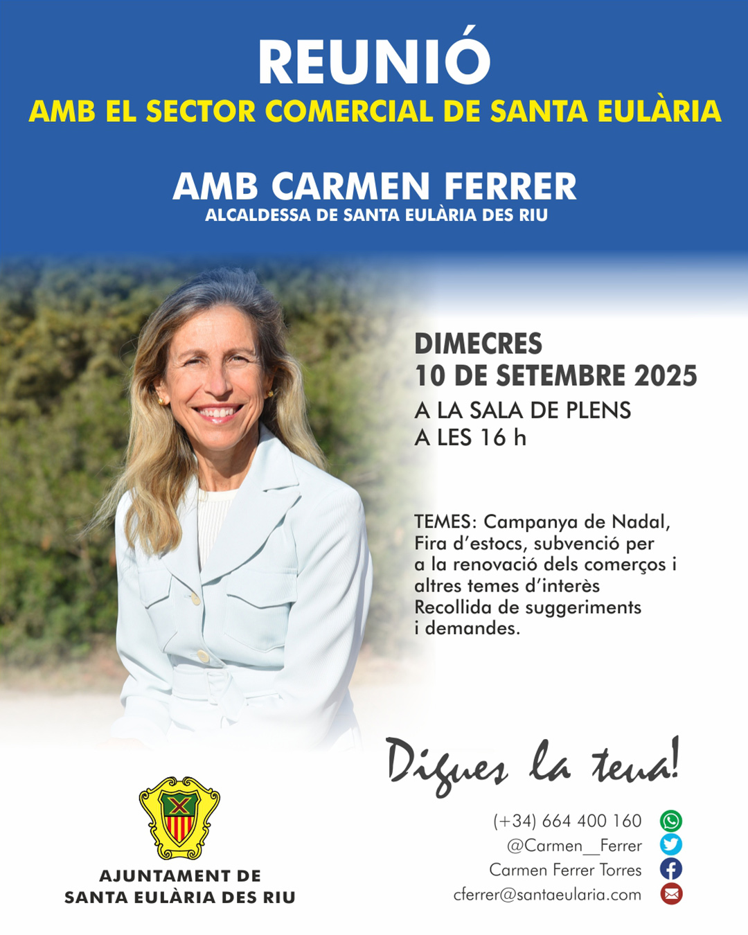 'Digues la Teua' a la sala de Plens de l’Ajuntament el 10 de setembre amb el sector comercial