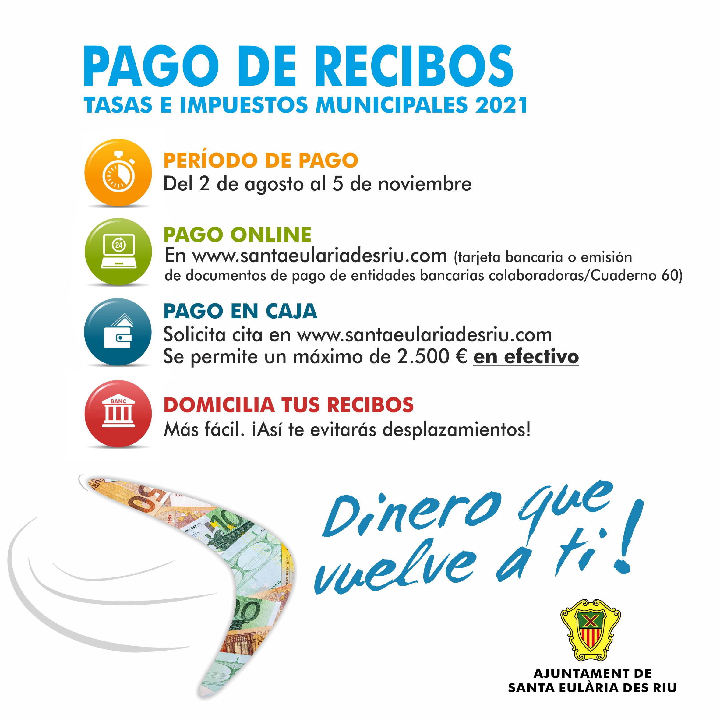 Dilluns 2 d’agost s’inicia el periode voluntari del pagament dels tributs municipals que s’amplia un mes més per a facilitar el seu abonament