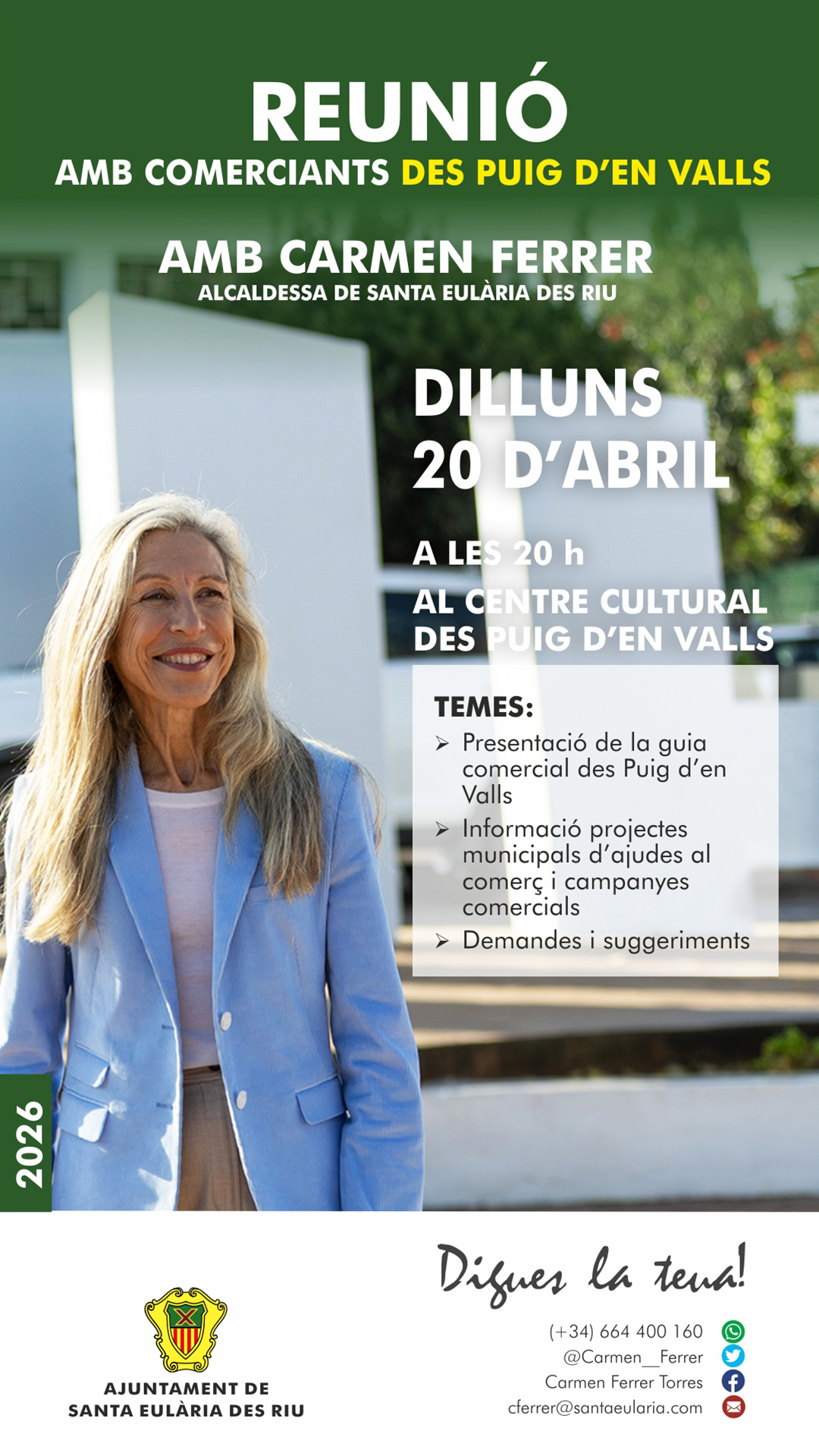 'Digues la teua' as Puig d'en Valls amb el sector comercial el pròxim 20 d'abril de 2026