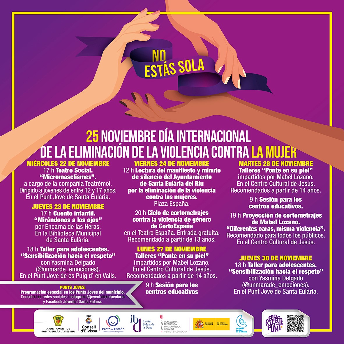 Las actividades del Día por la Eliminación de la Violencia contra la Mujer se centran en talleres para adolescentes y contarán con teatro, cuentos y cortometrajes