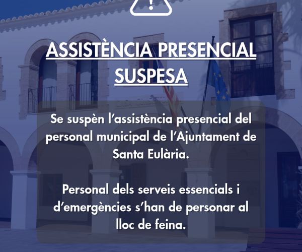 L’Ajuntament de Santa Eulària suspèn l’assistència presencial del personal municipal per l’alerta vermella per pluges i tempestes