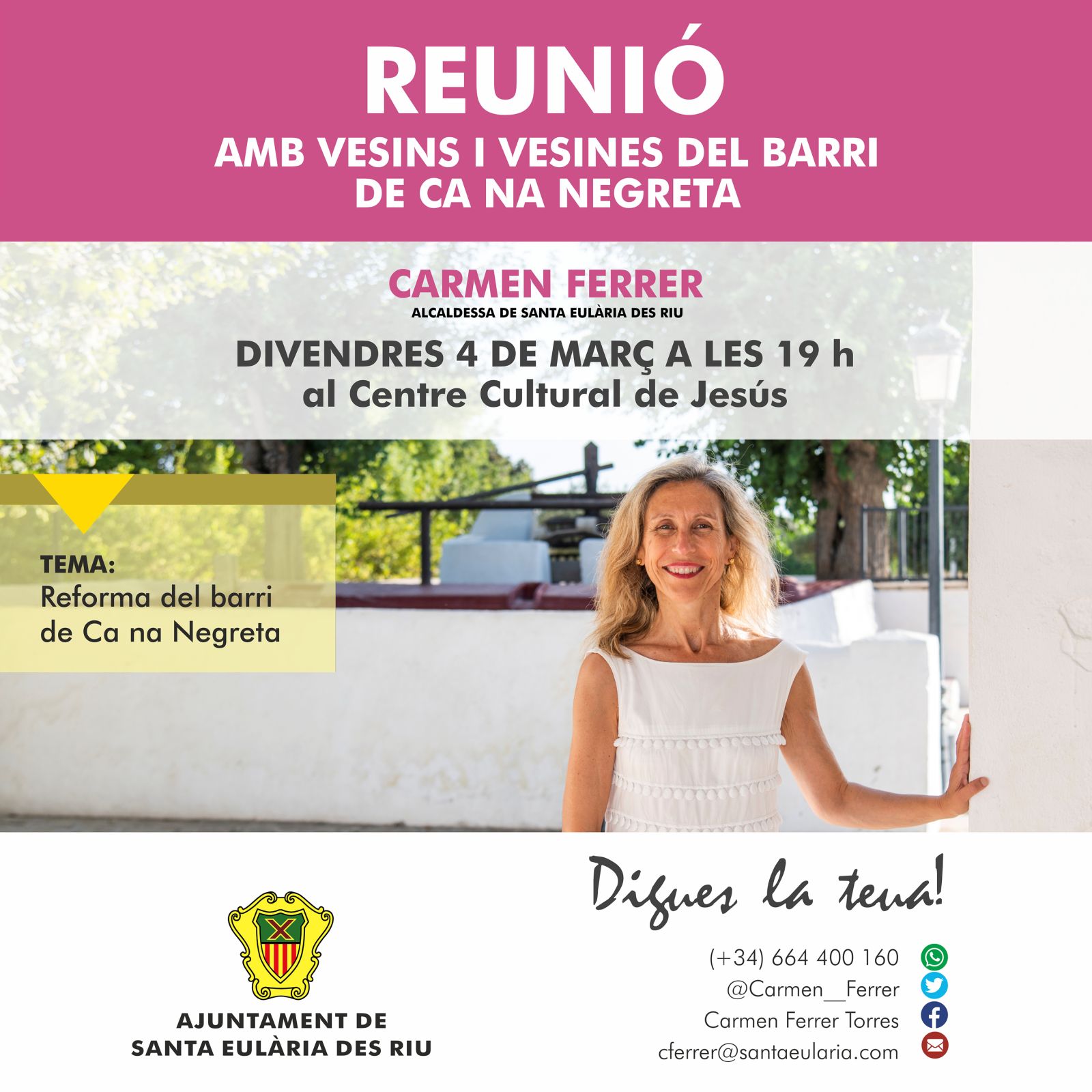 Trobada de 'Digues la Teua' per explicar la reforma del barri de Ca na Negreta el pròxim 4 de març