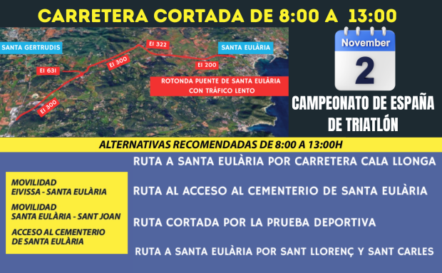 Corte de carretera por el Campeonato de España de Triatlón-Domingo 2 de noviembre en Santa Eulària des Riu