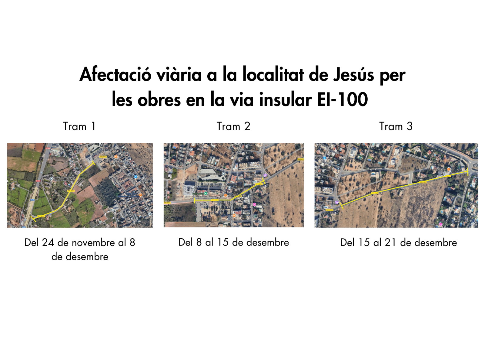 Afectació viària en la localitat de Jesús a causa de les obres en la via EI-100