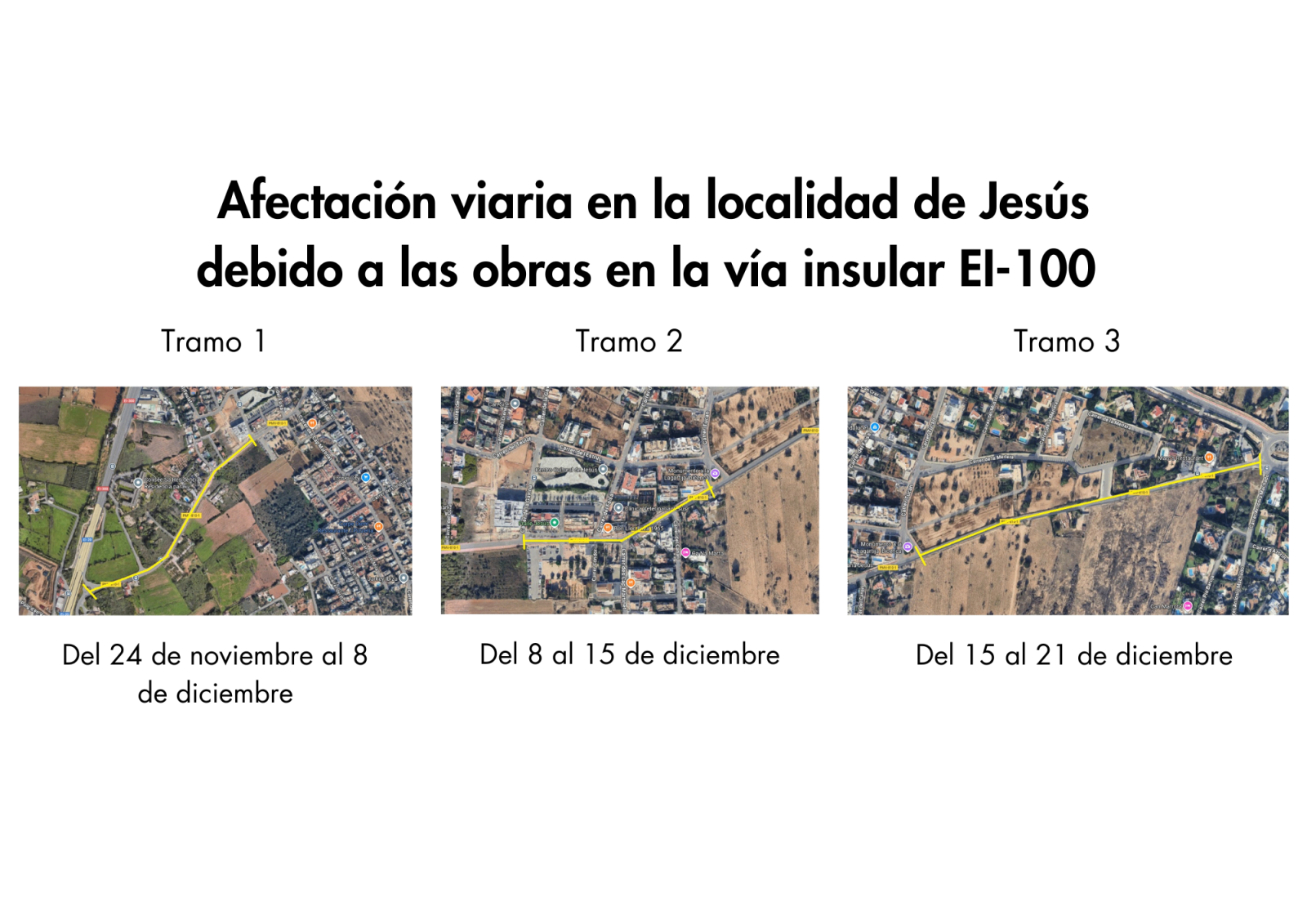 Afectación viaria en la localidad de Jesús debido a las obras en la vía EI-100