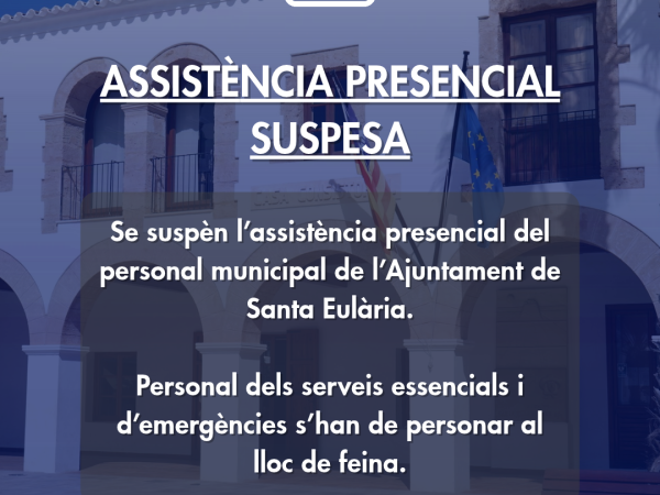 L’Ajuntament de Santa Eulària suspèn l’assistència presencial del personal municipal per l’alerta vermella per pluges i tempestes